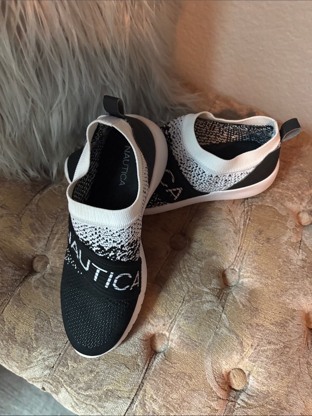 Nautica women's Black & White Slip-On Knit Sneakers